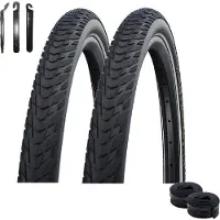 Schwalbe 2x Marathon E-Plus Smart D-Guard E-50 Schwarz-Reflex 40-622 + 2x Schläuche SV17 40mm inkl. Reifenheber