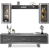 AEA Wohnwand TV Ständer Schranke Couchtisch RTV Lowboard Grau Set 3tlg