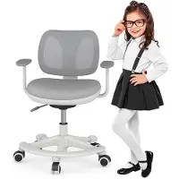 FlexiSpot Kinder Schreibtischstuhl Ergonomisch – Höhenverstellbarer Drehstuhl mit verstellbarer Rückenlehne, Sitztiefe, für Kinder ab 6 Jahren, Grau