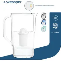 Wessper Wasserfilterkanne 2,8 Liter mit LED-Zählwerk Classic Filterkaraffe kompatibel mit Brita Classic Filter -weiß | 1x Filter enthalten