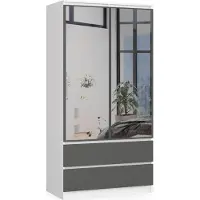 Akord Kleiderschrank 2-Türig 2 Schubladen Mit 2 Spiegeln Weiß/Grafit 90X51X180 Cm