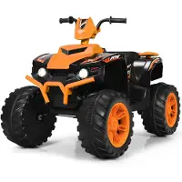 Costway 12V Elektro Kinderquad mit Scheinwerfer, Mini Elektroquad mit Musik, Hupe, 4 Räder Kinder Quad 2,8-5 km/h, Kindermotorrad, für Kinder 3+Orange