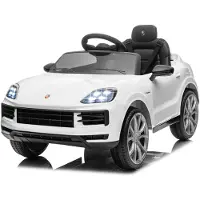 FCH Kinder Elektroauto 12V Kinderauto Elektrisch 2,4G-Fernbedienung, Porsche Cayenne Elektrofahrzeuge mit MP3, Musik, Hupe, LED-Leuchten (Weiss)