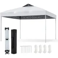 Costway Pavillon 3x3m, Faltpavillon, Partyzelt, Faltzelt, inkl. 8 Bodennägel & 4 Windseilen & 1 Tragetasche, Gartenpavillon, Weiß