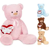 Ed Brubaker XXL Teddybär 100 cm Rosa mit einem Einen Engel ohne Flügel nennt Man Mama Herz Stofftier Plüschtier Kuscheltier