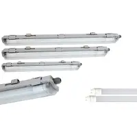 Braytron IP65 Feuchtraumleuchte, 2-Flammig Wannenleuchte, 2x 18W LED Röhre 120cm T8 1750lm Neutralweiß (4200K), Plastik, Grau, 127,6 x 9.6 x 5.8 cm, für Garage, Keller, Werkstatt, Außenanwendungen