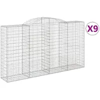 vidaXL Gabionen mit Hochbogen 9 Stk. 300x50x160/180cm Verzinktes Eisen