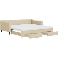 Syfax Tagesbett Ausziehbar mit Schubladen Creme 100x200 cm Stoff