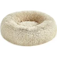 Feandrea flauschiges Hundebett, Katzenkorb, Donut-Kissen, waschbar, herausnehmbare Mittelfüllung, Langplüsch, 60 cm Durchmesser, ombré khaki