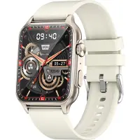 Andoer KT64 1,96-Zoll-IPS-Touchscreen-Smartwatch, BT5.2 | IP67 wasserdicht | Magnetisches Laden | Intelligenter Sprachassistent | Gesundheitsüberwachung | Klarer Anruf, Silikonarmband, Beige