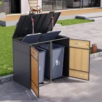 STILVORA Mülltonnenbox für 2×120–240 Liter mit Belüftungslöchern und abschließbaren 2 Türen, Mülltonnenschrank mit Stauraum, Müllbox für Außenbereich