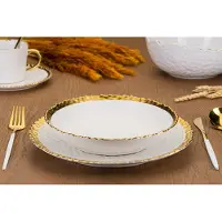 HowHomely Geschirrset Kati White Gold - Stilvoll und modern - Weiß mit goldenen Kanten - 8-er Set