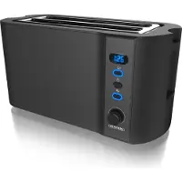 Arendo Toaster, 2 lange Schlitze, für 4 Scheiben, Langschlitz, Brötchenaufsatz, Wärmeisolierendes Gehäuse, Display, schwarz