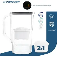 Wessper 3,3 l Wasserfilterkrug mit LED-Zähler Kompatibel mit Brita Maxtra | Set aus 3 Wasserfilterkrug + Wasserfilterkartusche - Schwarz