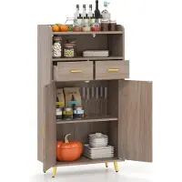Costway Mehrzweckschrank mit Doppeltür, 2 Schubladen, Regal, Wohnzimmerschank Holz, Küchenschrank, Aufbewahrungsschrank, 60x30x113cm, Grau