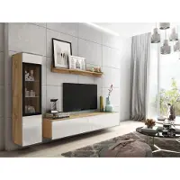 Mirjan 24 Wohnwand Vera I, Stilvoll Wohnzimmer-Set, TV-Schrank, Modern Mediawand (Wotan / Weiß Hochglanz, ohne Beleuchtung)