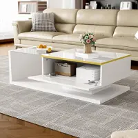 MODFU Moderner Couchtisch 100cm Beistelltische mit 16 Farben LED-Beleuchtung,reichlich Platz, Sofatisch mit Hochglanz und Glasdesktop Design,Weiß