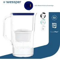 Wessper 2,8 l Wasserfilterkrug mit LED-Zähler Kompatibel mit Brita Maxtra | Set aus 1 Wasserfilterkrug + Wasserfilterkartusche - Blau