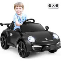 Costway Kinder Elektroauto Porsche, 12V Kinderauto elektisch mit Fernbedienung, Musik, LED-Lichtern, Hupe & 2 Geschwindigkeiten, für Kinder 3+Schwarz