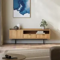 Beautysofa | TV-Schrank EVRON 150 cm, Fernseherschrank mit 2 Schubladen, 1 Tür und offener Ablage, Hikory Natur