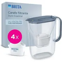 Brita Style Essential Wasserfilterkanne, 2,4L Kapazität, 1,4L gefiltertes Wasser, 4x Maxtra Pro Pure Performance, Mineralblau