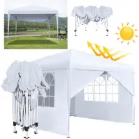 XMTECH 3x3 m Faltpavillon wasserdicht Pavillion Gartenzelt Gartenpavillon Partyzelt UV-Schutz mit 4 Seitenwänden, Festzelt für Markt, Garten, Hof, Weiß