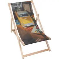 Dreamroots Liegestuhl klappbar Holz bis zu 130 kg, Sonnenliege klappbar mit 3-stufiger Neigungsregulierung der Rückenlehne, Vintage Vehicle
