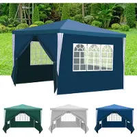 Izrielar 3 x 3 m Garten Pavillon mit 4 Seitenteilen tragbares wasserdichtes Zelt mit Spiralschläuchen, Blau