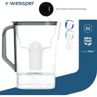 Wessper Wasserfilterkanne 2.7 L Kompatibel mit Brita Classic Kühlschranktür mit manueller Filterverschleißanzeige | Wasserfilter AQUACLASSIC – Schwarz
