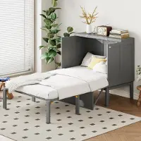 SUCCESS COURIER Schrankbett 90x200 cm, Wandbett mit Lattenrost, vertikales Klappbett, Jugendbett, grau