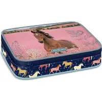 ARS UNA Schule Federmäppchen Wild and Free - Pferd, rosa-blau-braun, für Mädchen