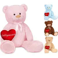 Ed Brubaker XXL Teddybär 100 cm Rosa mit einem Lieblingsmensch Herz Stofftier Plüschtier Kuscheltier