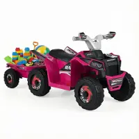 Costway 6V Elektro Kinder Quad, Kinderquad mit abnehmbarem Anhänger, 2-3 km/h, Scheinwerfer, Vorwärts-& Rückwärtsfunktion, für Kinder 3 +Rosa