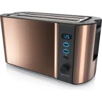Arendo Toaster, 2 lange Schlitze, für 4 Scheiben, 1500 W, Langschlitz, Brötchenaufsatz, Wärmeisolierendes Gehäuse, Display, Kupfer
