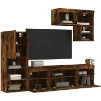 vidaXL 6-tlg. Wohnwand mit LED-Beleuchtung Räuchereiche Holzwerkstoff 3216736