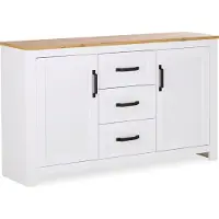 Homestyle4u Kommode Sideboard Eiche Matt Weiß Holz Massiv Schrank Mit Schubladen Highboard Anrichte