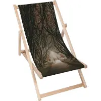 Dreamroots Liegestuhl klappbar Holz bis zu 130 kg, Sonnenliege klappbar mit 3-stufiger Neigungsregulierung der Rückenlehne, Road among the Trees