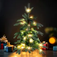 Spetebo Kunst Tannenbaum mit Schnee warm weiß beleuchtet 8 Funktionen - 60 cm - Künstlicher Weihnachtsbaum