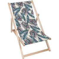 Dreamroots Liegestuhl klappbar Holz, bis zu 130 kg, Sonnenliege klappbar mit 3-stufiger Neigungsregulierung der Rückenlehne, Plants Leaves Beige