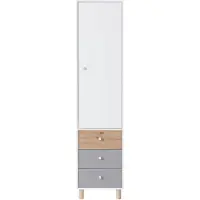 Beautysofa Drehtürenschrank FIGO Kleiderschrank mit 1 Tür und 3 Schubladen, Bunt - Weiß/Eiche Artisan/Grau