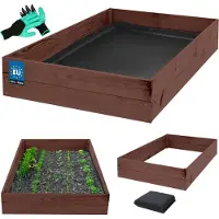 KOTARBAU Hochbeet für Garten 140x120x18cm Gemüsebeet mit Vlies Kräuterbeet Handschuhe mit Krallen Blumenkasten aus imprägniertem Kiefernholz Braun