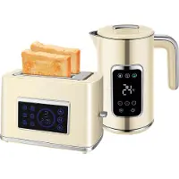 HOMCOM Wasserkocher Toaster Set mit 6 Bräunungsstufen, Memory-Funktion Creme