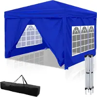 HENGDA Pavillon 3x3m, Festzelt Faltpavillon Gartenzelt, UV-Schutz, mit Seitenteilen für Garten Terrasse Feier Party Blau