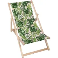 Dreamroots Liegestuhl klappbar Holz, bis zu 130 kg, Sonnenliege klappbar mit 3-stufiger Neigungsregulierung der Rückenlehne, Tropical Jungle Leaves