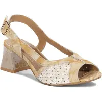 MACIEJKA Sandalen mit breiter Ferse, stabilem Absatz, perforierten Details und verstellbarem Riemen in Beige-Gold
