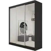 Beautysofa Schiebetürenschrank DEBRA 180cm - Kleiderschrank mit Schubkasteneinsätze & Spiegel (Schwarz)