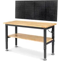 StarTech.com Werkbank - WB0102 Plus - 152 cm - Metall-Lochwand - Höhenverstellbar - Arbeitsplatte aus Gummiholz - EU-Stecker - Grün/Lila