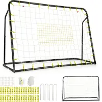 Costway 2 in 1 Fußballtor & Rebounder, Fußballtor-Set höhenverstellbar für Kinder ab 6 Jahren Schwarz