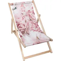 Dreamroots Liegestuhl klappbar Holz, Buchenholz bis zu 130 kg, Sonnenliege klappbar mit 3-stufiger Neigungsregulierung der Rückenlehne, Peonies