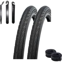 Schwalbe 2 x Delta Cruiser Plus PunctureGuard E-25 Fahrradreifen 28 x 1,50 (40-622) Schwarz/Reflex + 2 x AV17 inkl. Reifenheber